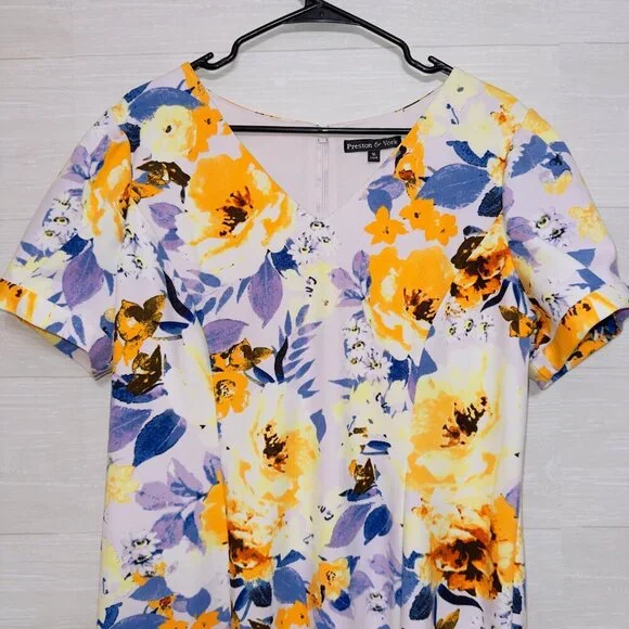 Preston & York Women's Size 16 Short Sleeve Floral Print V Neck Sheath Dress - Picture 5 of 8
